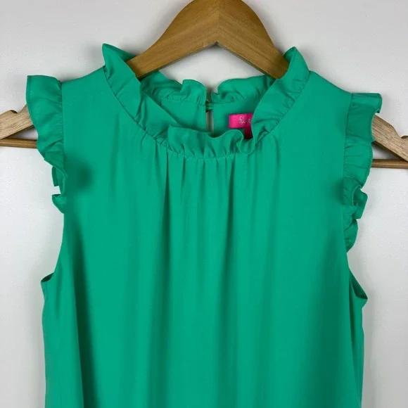 Lilly Pulitzer Green Sleeveless Ruffled Blouse - Picture 2 of 9